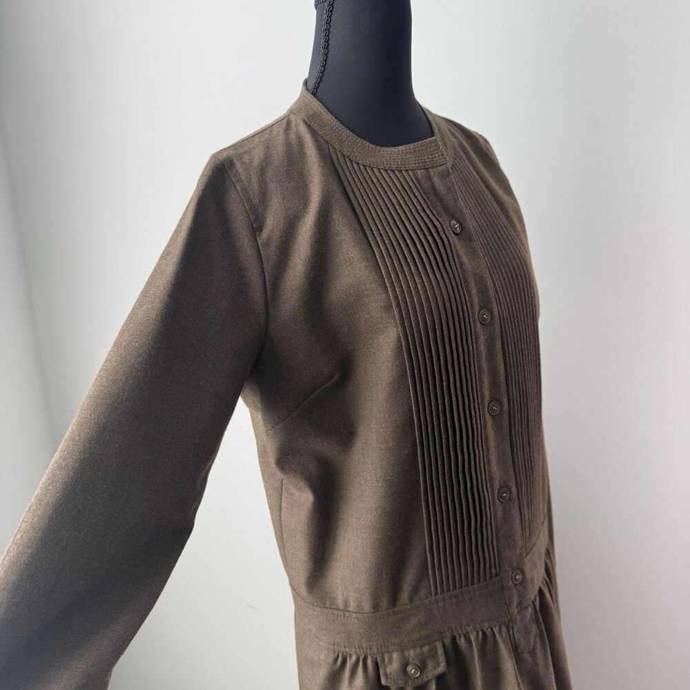 J.Crew Womens Holiday 100% Wool Drop Waist Shirt Dress Khaki Green Size 6 - Picture 5 of 12